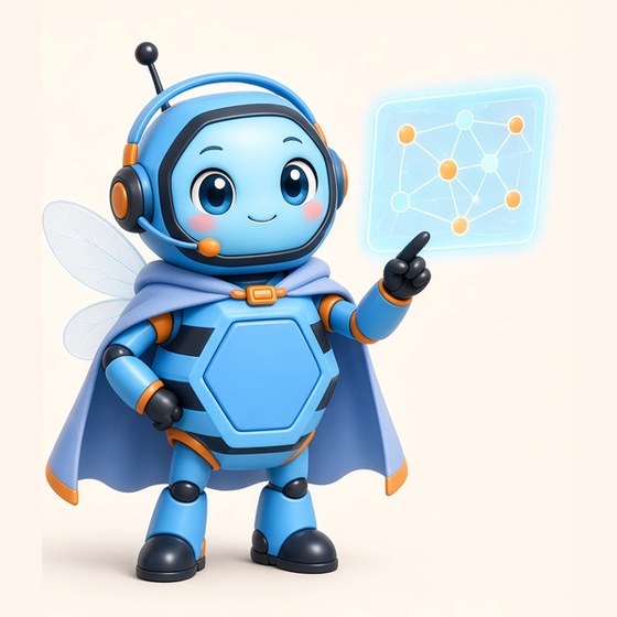 VESPA 3, a estrategista: vespa robô de corpo hexagonal, fone com microfone e capa, apontando para um mapa digital